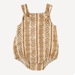 Kate Quinn Rust Mosaic Stripe Tie Overall Bubble Romper Size 6-12 Months Modal